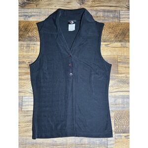 Y2K VTG No Boundaries Sz M Black Collared Sleeveless Button Front Top